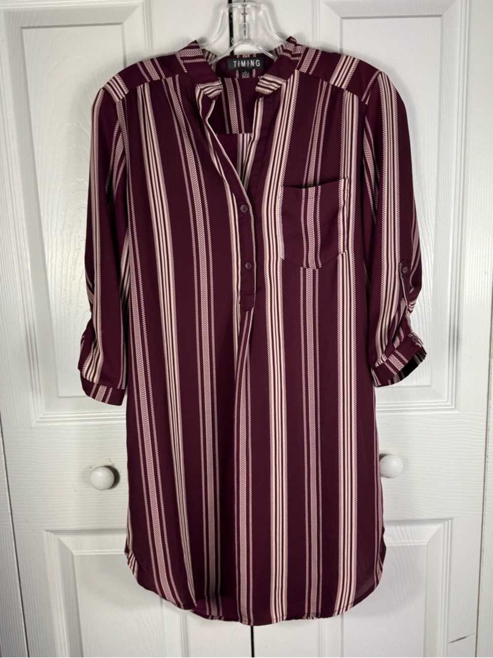 Timing Women's Maroon Striped Tunic Top Size Small